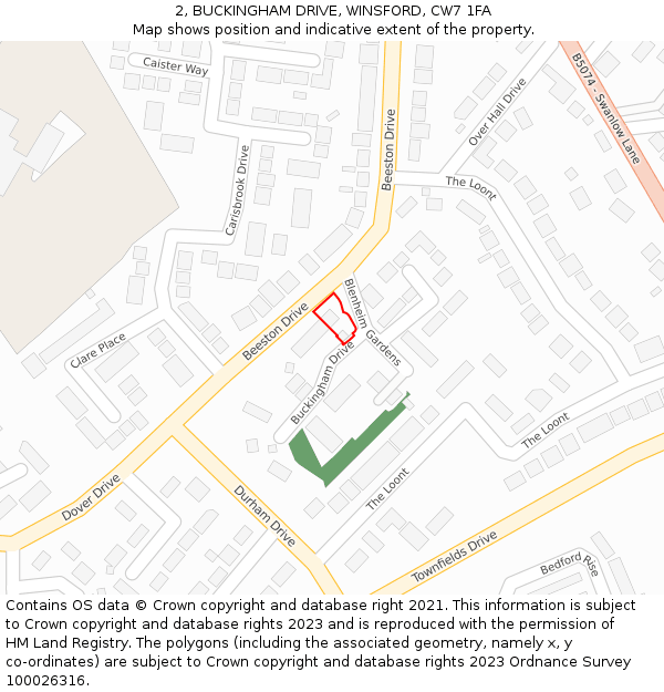 2, BUCKINGHAM DRIVE, WINSFORD, CW7 1FA: Location map and indicative extent of plot