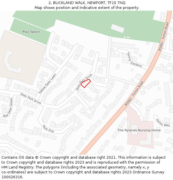2, BUCKLAND WALK, NEWPORT, TF10 7NQ: Location map and indicative extent of plot
