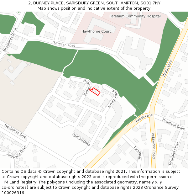 2, BURNEY PLACE, SARISBURY GREEN, SOUTHAMPTON, SO31 7NY: Location map and indicative extent of plot