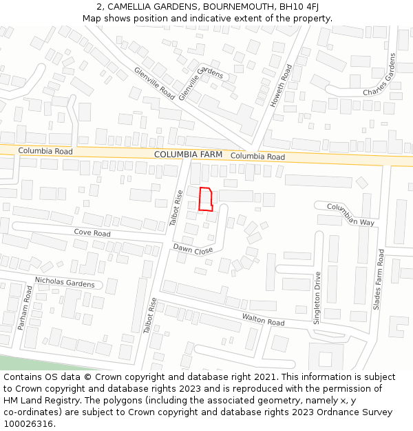 2, CAMELLIA GARDENS, BOURNEMOUTH, BH10 4FJ: Location map and indicative extent of plot