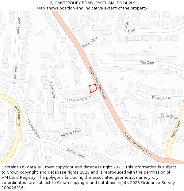 2, CANTERBURY ROAD, FAREHAM, PO14 2LY: Location map and indicative extent of plot