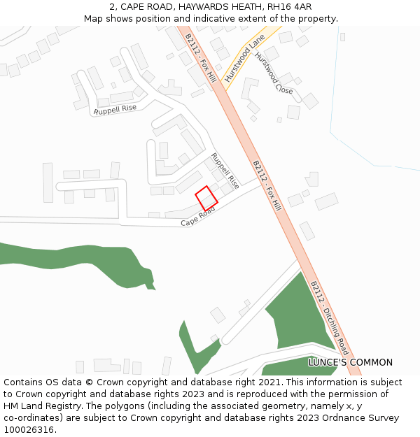 2, CAPE ROAD, HAYWARDS HEATH, RH16 4AR: Location map and indicative extent of plot