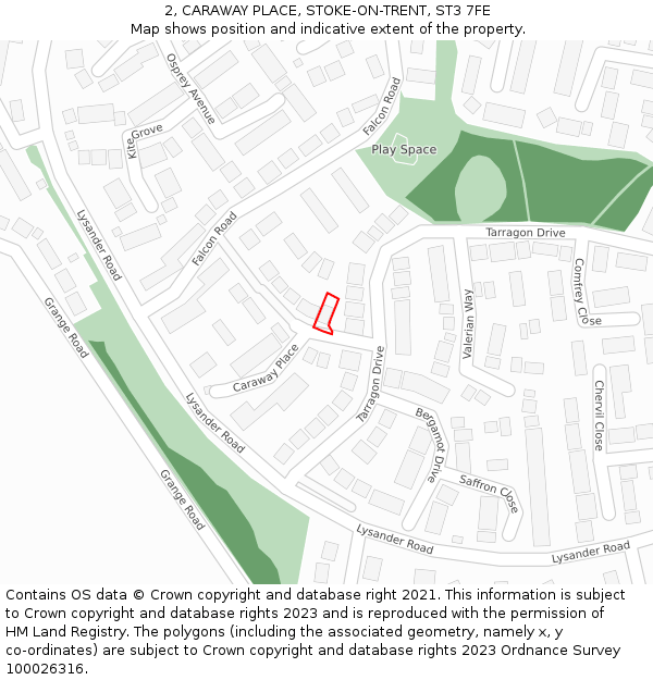 2, CARAWAY PLACE, STOKE-ON-TRENT, ST3 7FE: Location map and indicative extent of plot