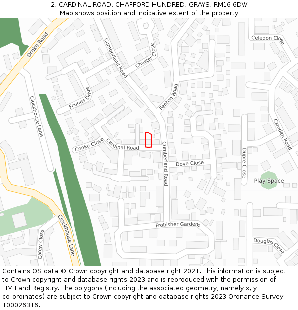 2, CARDINAL ROAD, CHAFFORD HUNDRED, GRAYS, RM16 6DW: Location map and indicative extent of plot