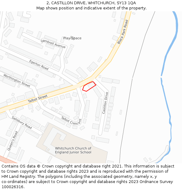 2, CASTILLON DRIVE, WHITCHURCH, SY13 1QA: Location map and indicative extent of plot