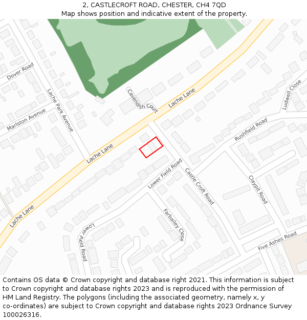 2, CASTLECROFT ROAD, CHESTER, CH4 7QD: Location map and indicative extent of plot