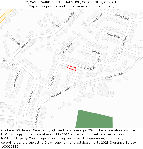 2, CASTLEWARD CLOSE, WIVENHOE, COLCHESTER, CO7 9NT: Location map and indicative extent of plot