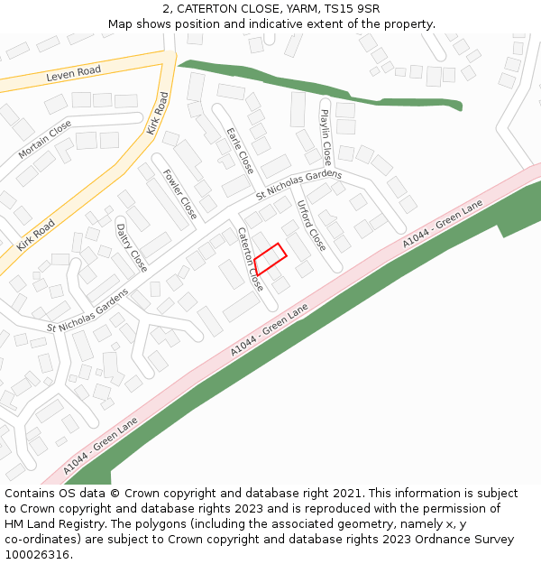 2, CATERTON CLOSE, YARM, TS15 9SR: Location map and indicative extent of plot