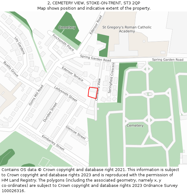 2, CEMETERY VIEW, STOKE-ON-TRENT, ST3 2QP: Location map and indicative extent of plot