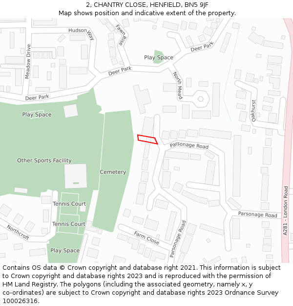 2, CHANTRY CLOSE, HENFIELD, BN5 9JF: Location map and indicative extent of plot