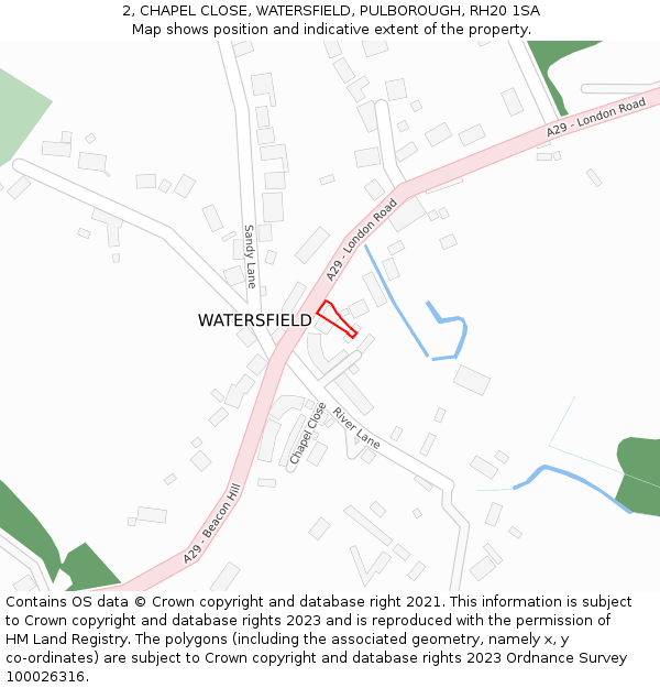 2, CHAPEL CLOSE, WATERSFIELD, PULBOROUGH, RH20 1SA: Location map and indicative extent of plot