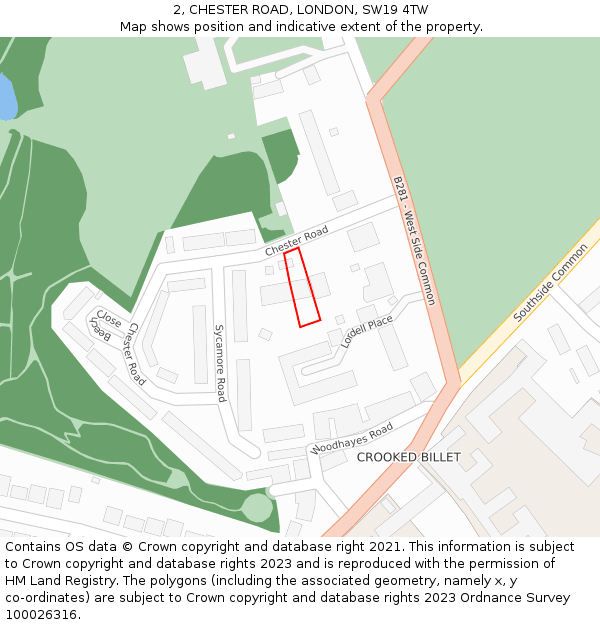 2, CHESTER ROAD, LONDON, SW19 4TW: Location map and indicative extent of plot