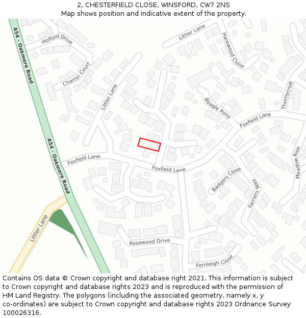 2, CHESTERFIELD CLOSE, WINSFORD, CW7 2NS: Location map and indicative extent of plot