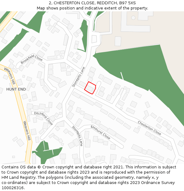 2, CHESTERTON CLOSE, REDDITCH, B97 5XS: Location map and indicative extent of plot