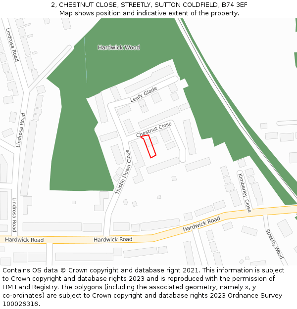 2, CHESTNUT CLOSE, STREETLY, SUTTON COLDFIELD, B74 3EF: Location map and indicative extent of plot