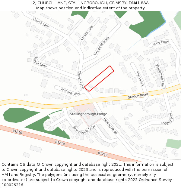 2, CHURCH LANE, STALLINGBOROUGH, GRIMSBY, DN41 8AA: Location map and indicative extent of plot