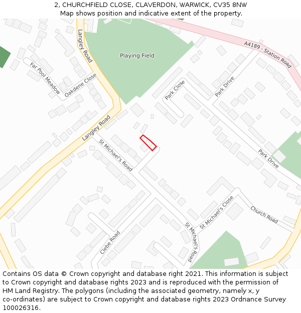 2, CHURCHFIELD CLOSE, CLAVERDON, WARWICK, CV35 8NW: Location map and indicative extent of plot