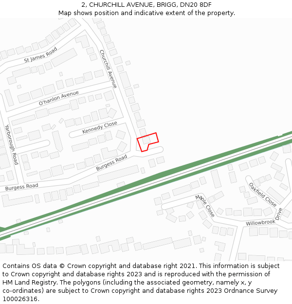 2, CHURCHILL AVENUE, BRIGG, DN20 8DF: Location map and indicative extent of plot