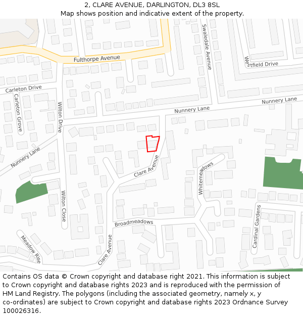 2, CLARE AVENUE, DARLINGTON, DL3 8SL: Location map and indicative extent of plot