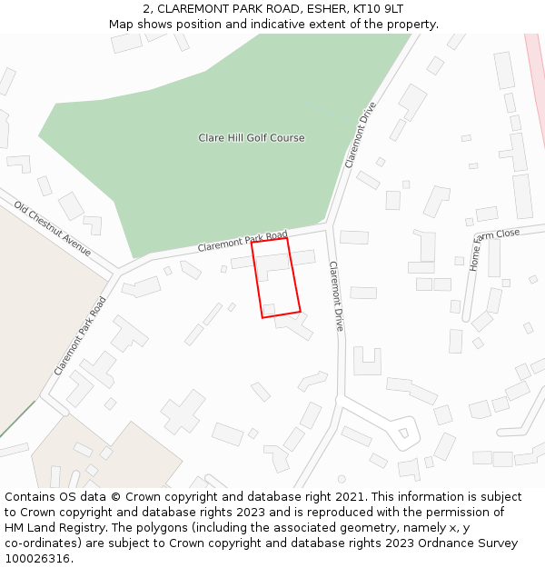 2, CLAREMONT PARK ROAD, ESHER, KT10 9LT: Location map and indicative extent of plot