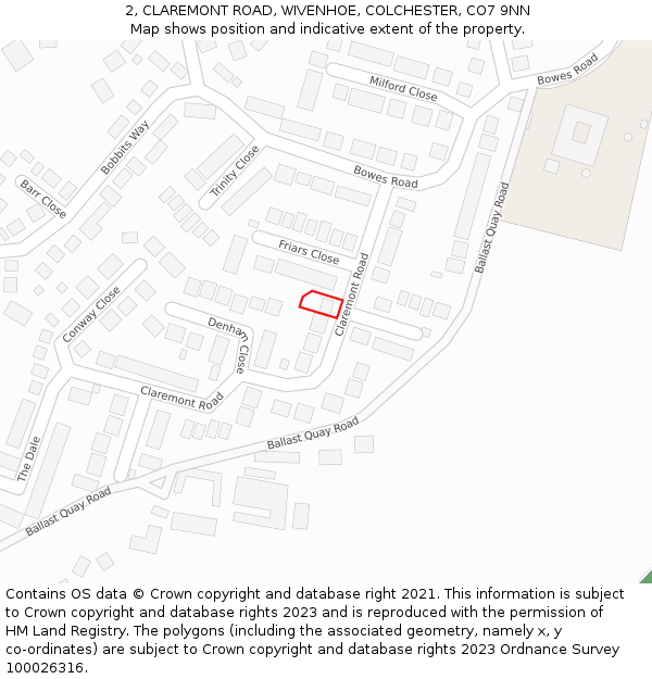 2, CLAREMONT ROAD, WIVENHOE, COLCHESTER, CO7 9NN: Location map and indicative extent of plot