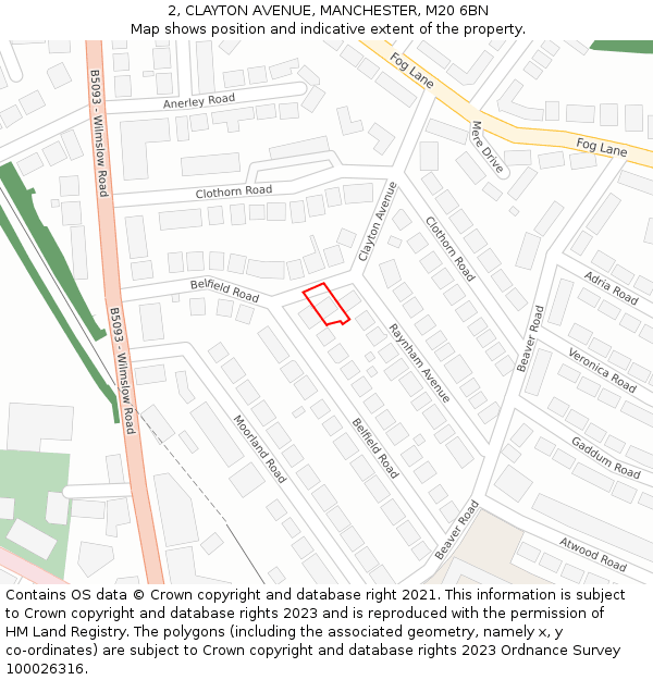 2, CLAYTON AVENUE, MANCHESTER, M20 6BN: Location map and indicative extent of plot