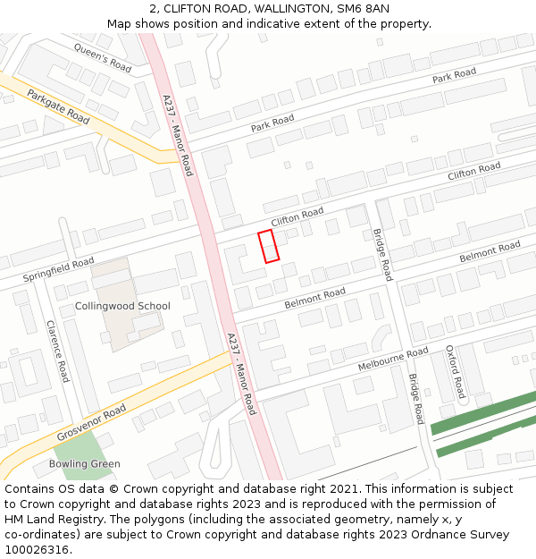 2, CLIFTON ROAD, WALLINGTON, SM6 8AN: Location map and indicative extent of plot