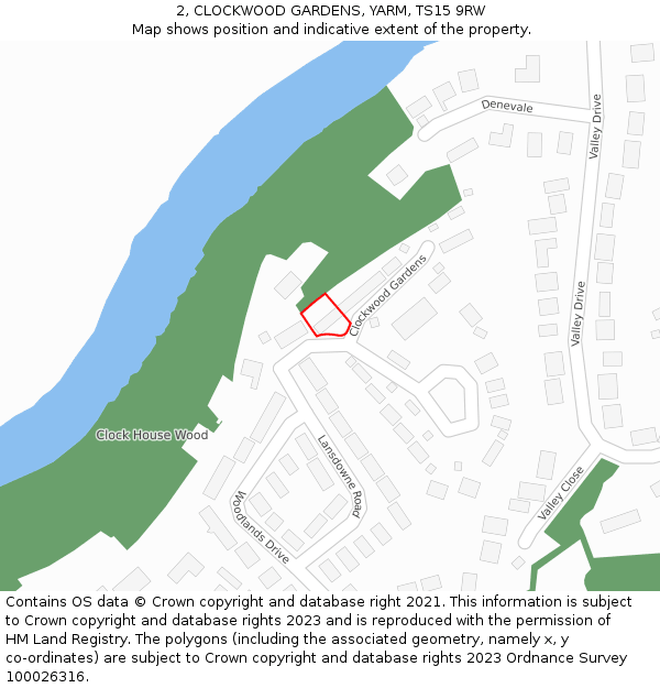 2, CLOCKWOOD GARDENS, YARM, TS15 9RW: Location map and indicative extent of plot