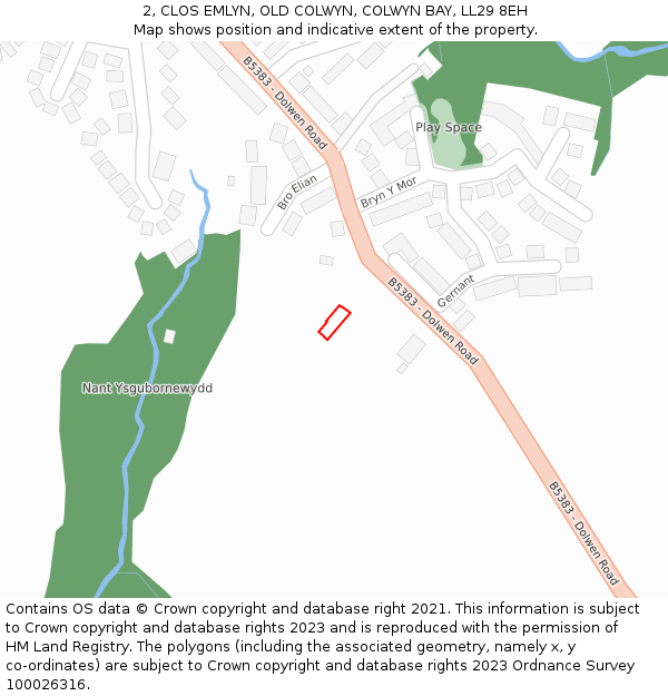 2, CLOS EMLYN, OLD COLWYN, COLWYN BAY, LL29 8EH: Location map and indicative extent of plot