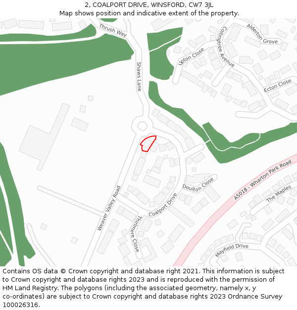 2, COALPORT DRIVE, WINSFORD, CW7 3JL: Location map and indicative extent of plot