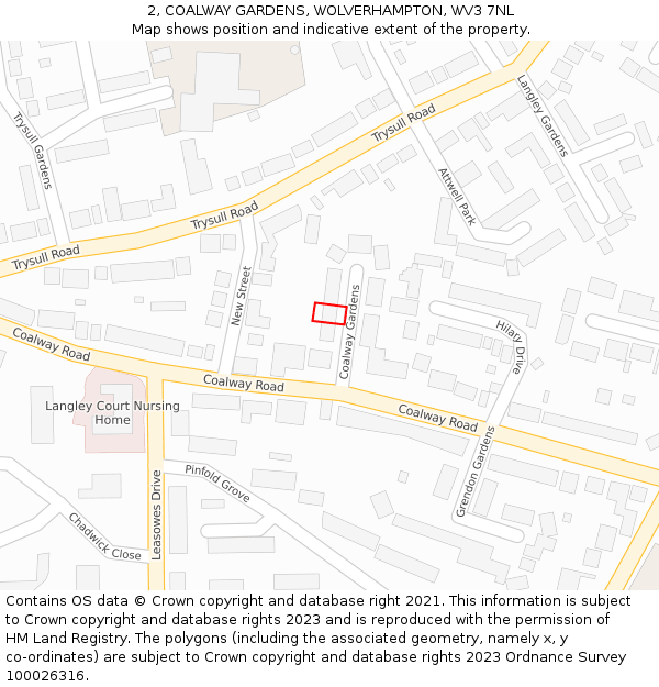 2, COALWAY GARDENS, WOLVERHAMPTON, WV3 7NL: Location map and indicative extent of plot