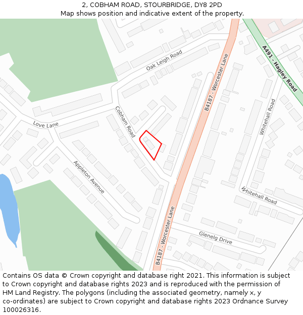 2, COBHAM ROAD, STOURBRIDGE, DY8 2PD: Location map and indicative extent of plot