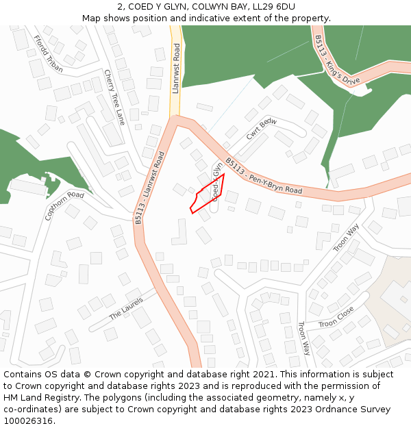 2, COED Y GLYN, COLWYN BAY, LL29 6DU: Location map and indicative extent of plot