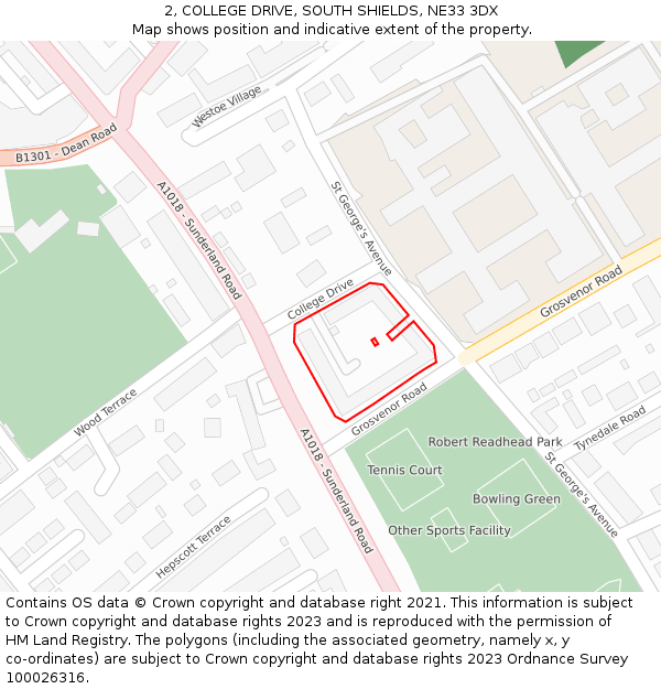 2, COLLEGE DRIVE, SOUTH SHIELDS, NE33 3DX: Location map and indicative extent of plot