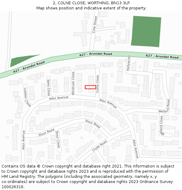 2, COLNE CLOSE, WORTHING, BN13 3LP: Location map and indicative extent of plot