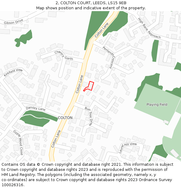 2, COLTON COURT, LEEDS, LS15 9EB: Location map and indicative extent of plot
