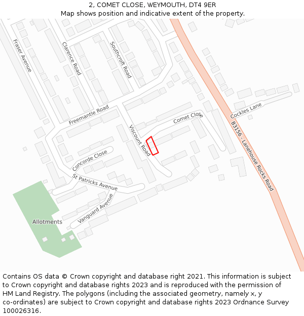 2, COMET CLOSE, WEYMOUTH, DT4 9ER: Location map and indicative extent of plot