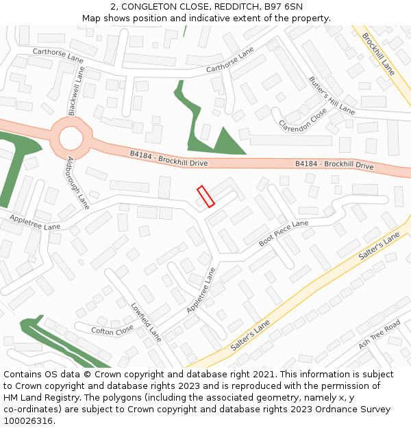 2, CONGLETON CLOSE, REDDITCH, B97 6SN: Location map and indicative extent of plot