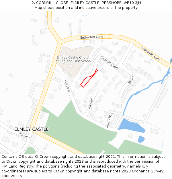 2, CORNMILL CLOSE, ELMLEY CASTLE, PERSHORE, WR10 3JH: Location map and indicative extent of plot