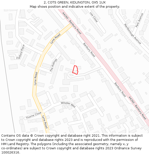 2, COTS GREEN, KIDLINGTON, OX5 1UX: Location map and indicative extent of plot