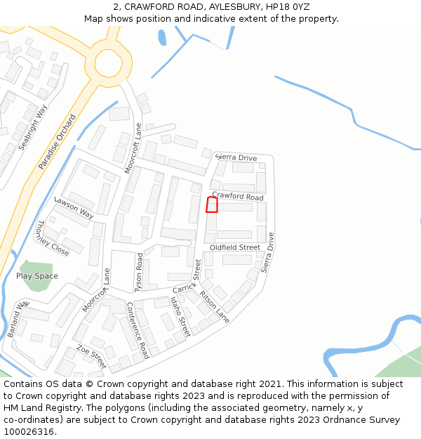 2, CRAWFORD ROAD, AYLESBURY, HP18 0YZ: Location map and indicative extent of plot