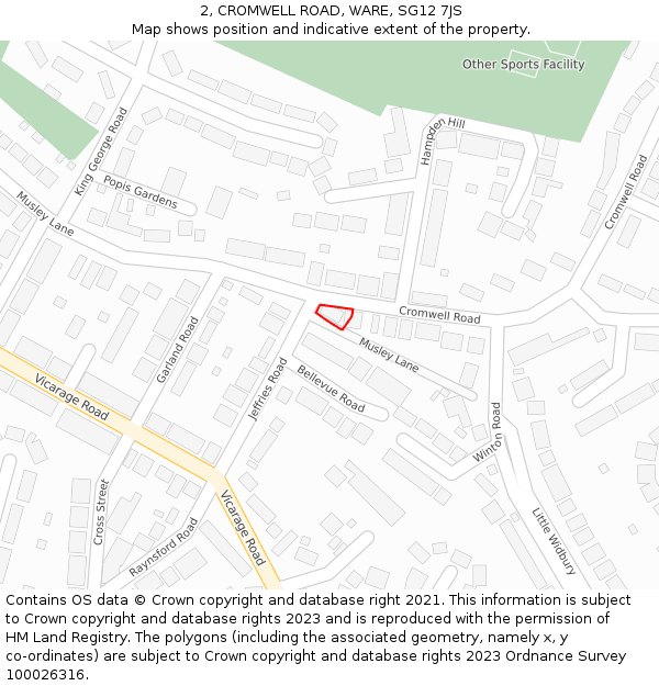 2, CROMWELL ROAD, WARE, SG12 7JS: Location map and indicative extent of plot