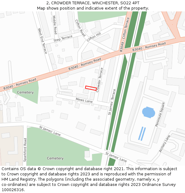 2, CROWDER TERRACE, WINCHESTER, SO22 4PT: Location map and indicative extent of plot