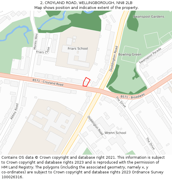 2, CROYLAND ROAD, WELLINGBOROUGH, NN8 2LB: Location map and indicative extent of plot