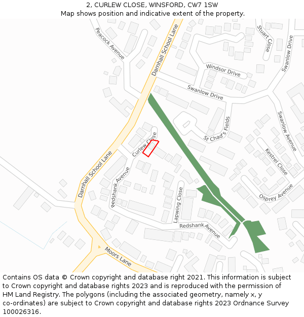 2, CURLEW CLOSE, WINSFORD, CW7 1SW: Location map and indicative extent of plot