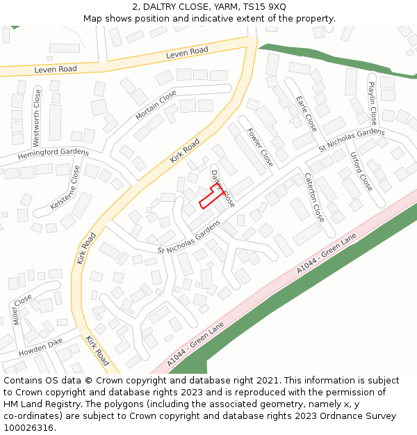 2, DALTRY CLOSE, YARM, TS15 9XQ: Location map and indicative extent of plot