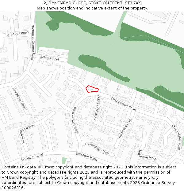 2, DANEMEAD CLOSE, STOKE-ON-TRENT, ST3 7XX: Location map and indicative extent of plot