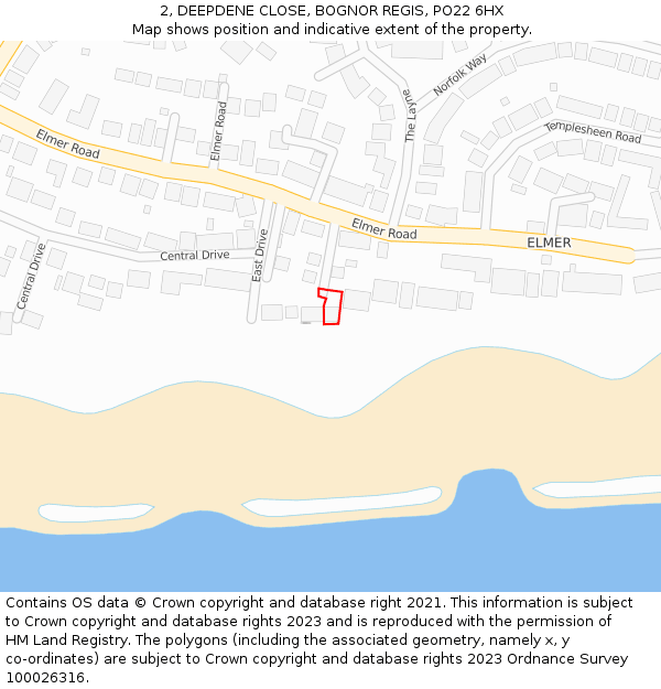 2, DEEPDENE CLOSE, BOGNOR REGIS, PO22 6HX: Location map and indicative extent of plot