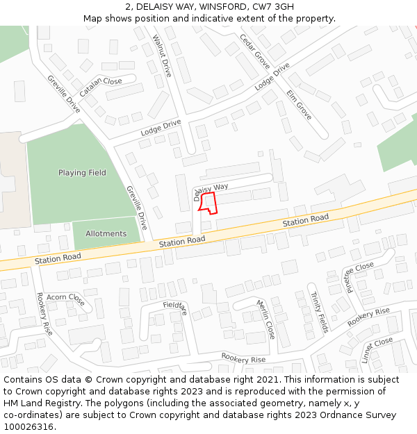 2, DELAISY WAY, WINSFORD, CW7 3GH: Location map and indicative extent of plot