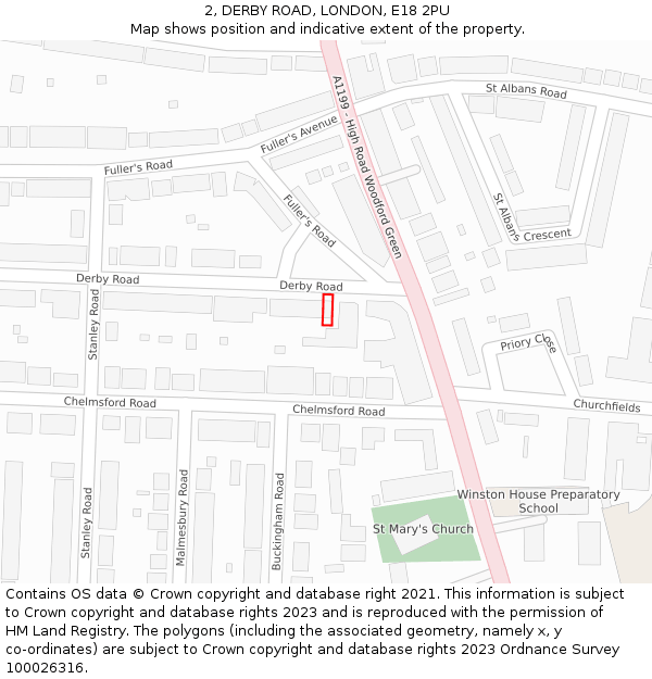 2, DERBY ROAD, LONDON, E18 2PU: Location map and indicative extent of plot